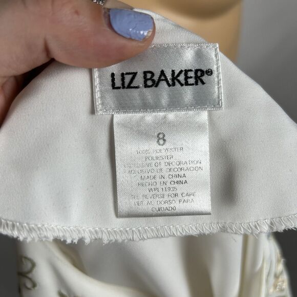 Vintage Liz Baker 80s White Short Sleeve Blouse Top Pearl Buttons 8 Medium - Picture 6 of 6